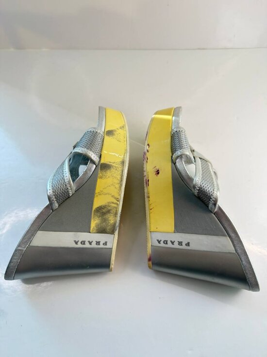 Prada Metallic Wedge Sandals – Women’s Size EU 36 / US 6 - Picture 13 of 16